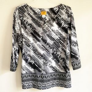 Ruby Rd. 3/4 sleeve black and white blouse - Size L